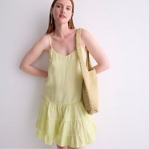 J.Crew Linen 100% Tiered Camisole Mini Dress in Lemon Size: XS| Vacay Ready!